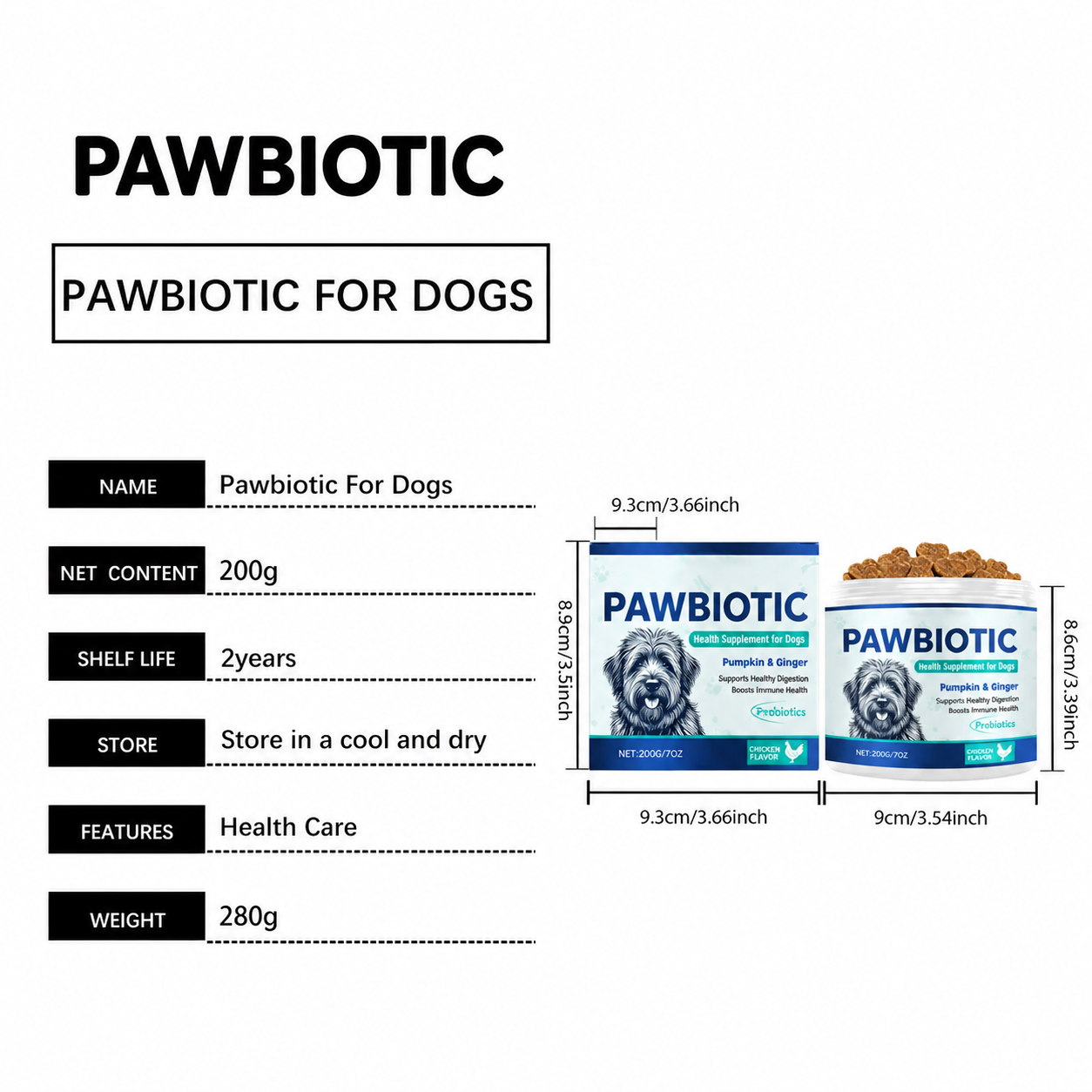 PAWBIOTIC β Daily Probiotic Soft Chews for Dogs | Pumpkin, Ginger & Probiotics | Chicken Flavor | 200g